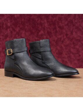 Tory Burch Women Brooke Black Leather T Logo Slip-on Dress Ankle Boots sz 10.5